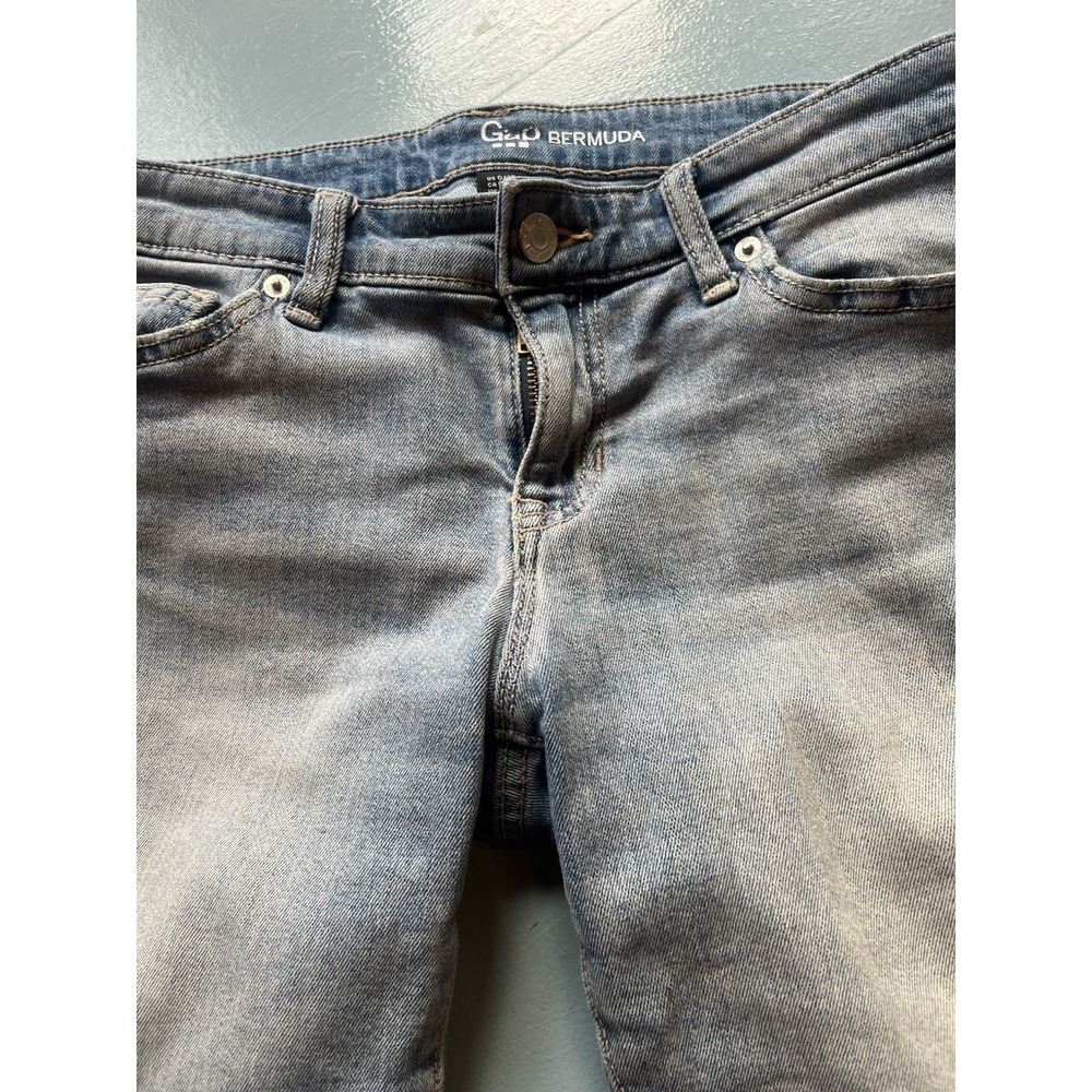 Gap Bermuda Jean Shorts Womens Size 0 Blue Denim Cuffed Stretch Summer
